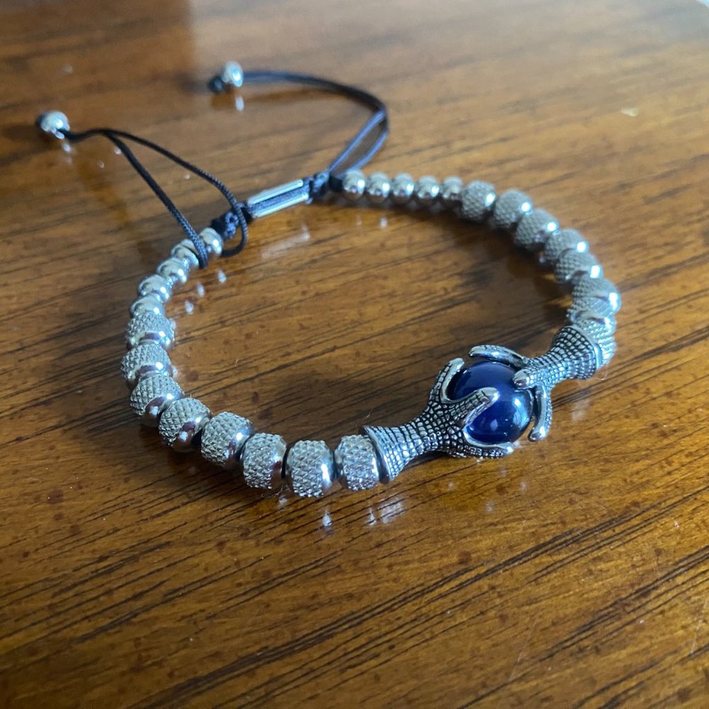 Trendy/Heavy Stainless Steel Claw Blue Tiger Eye Bracelet